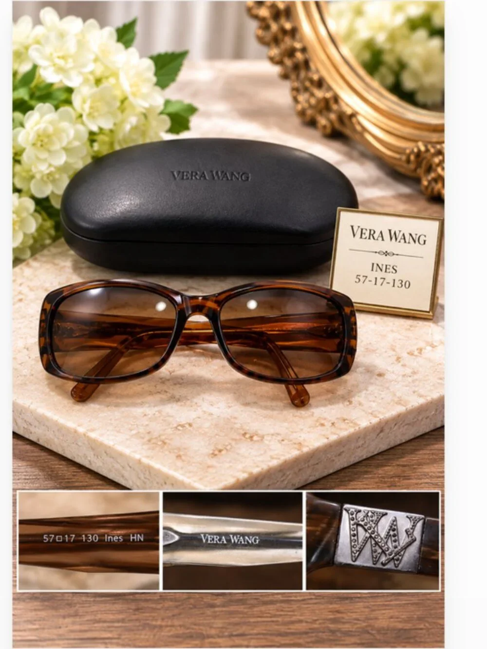 Vera Wang Ines Women's Designer Sunglasses Brown Tortoise 57-17-130 w/ Case